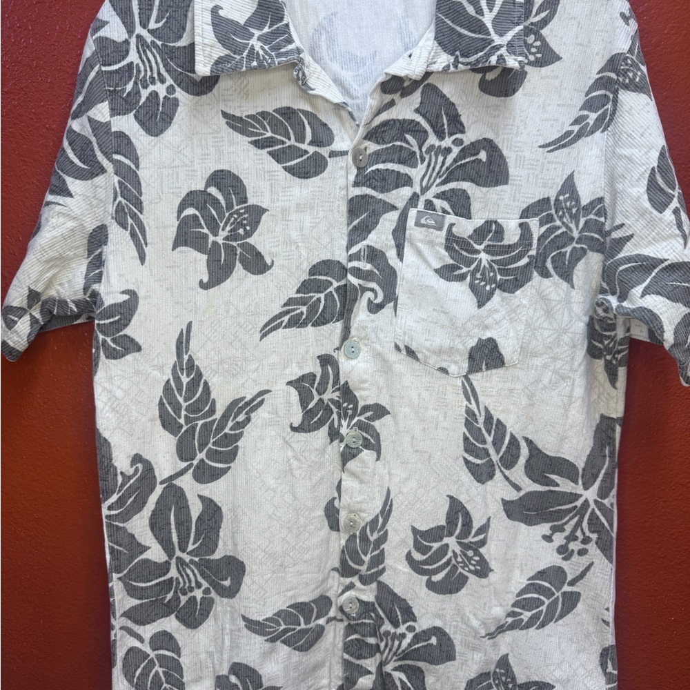 Quiksilver Black and White Floral Button Down Shirt